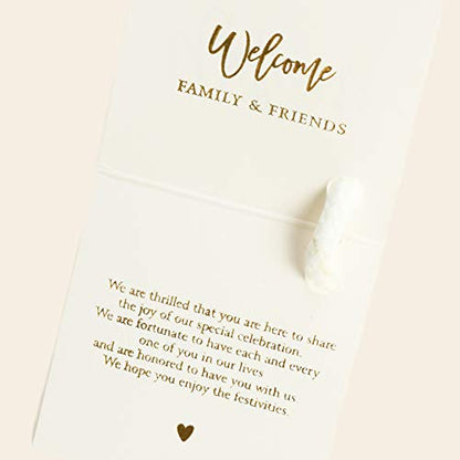 Andaz Press Large White Gold Foil Stamped Welcome Bags for Guests, Bulk Set of 25 Hotel Guests Gift Bags, Church, Destination Wedding, Includes White Tissue Paper and Wedding Welcome Bag Notes