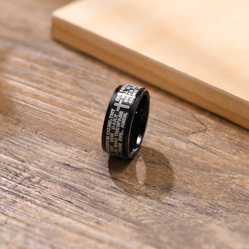 Cross Fidget Anxiety Worry Spinner Rings Stainless Steel I Can Do Bible Prayer Amen High Polished Bands Silver, Size 6 - color: our father,black