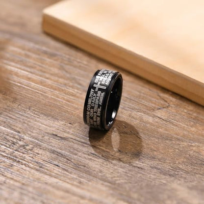 Cross Fidget Anxiety Worry Spinner Rings Stainless Steel I Can Do Bible Prayer Amen High Polished Bands Silver, Size 6 - color: our father,black