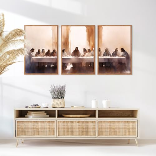 Aurlan 3 Pcs The Last Supper Framed Canvas Wall Art 16x24 Inch - color: The Last Supper, size: 16"x24"