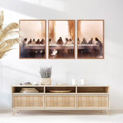 Aurlan 3 Pcs The Last Supper Framed Canvas Wall Art 16x24 Inch - color: The Last Supper, size: 16"x24"