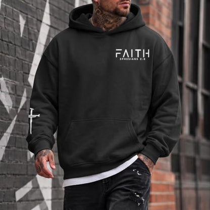 Christian Hoodies for Men Faith Cross Graphic Hoodie Jesus Fleece Sweatshirts Bible Verse Religious Pullover Tops - color: Black, size: Large