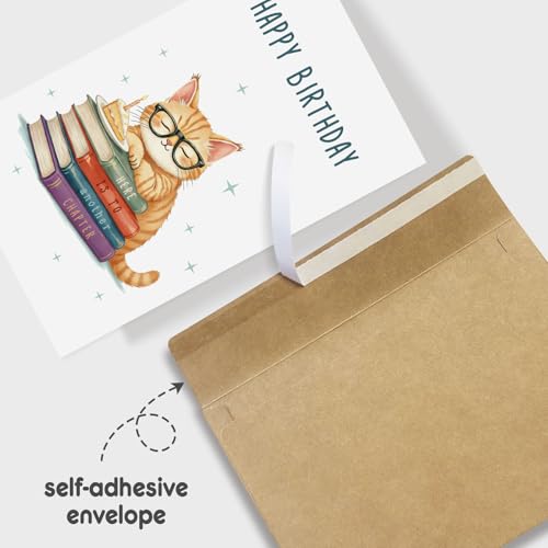 Cute Birthday Card for Cat Lover, Funny Birthday Card for Sister Brother Best Friend Family, Book Bday Card for Men Women, Here Is To Another Chapter - color: Cat Birthday