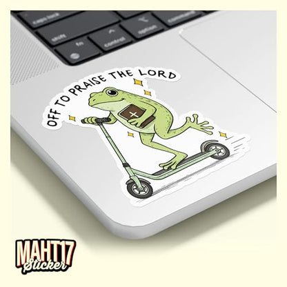 (3Pcs-3") Off to Praise The Lord Stickers, Funny Frog Meme Christian Faith Religious Bible Verse Waterproof Die-Cut Vinyl Sticker for Kindle, Laptop, Water Bottles, Phone Decal Gifts 3 Inches - size: 3x3"