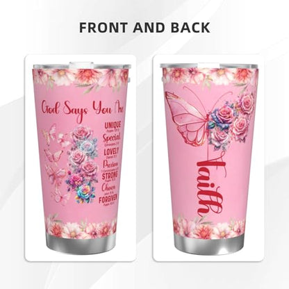 nspirational Gifts for Women Gods Say You Are Tumbler 20oz Stainless Steel Insulated Coffee Travel Cup Mug Motivational Christian Gift for Women Birthday Christmas - color: Straw Three-piece Set 4