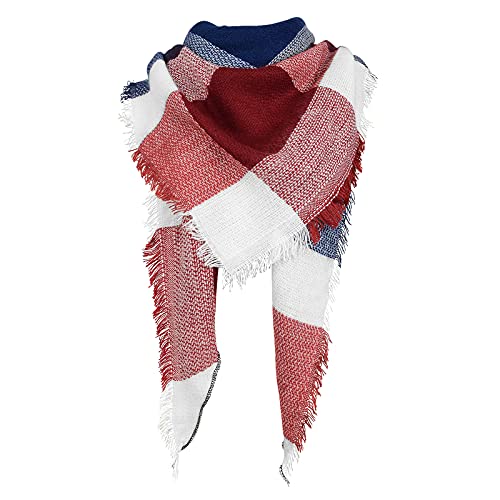 American Trends Scarfs for Women Winter Triangle Scarf Classic Plaid Warm Scarf Soft Scarves Knitted Wrap Shawl - color: Triangle Red & White & Blue