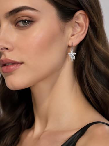 Butterfly Earrings for Women 925 Sterling Silver Birthstone Butterfly Cross Rose Dangle Earrings Elegant Butterfly's Jewelry Gift for Birthday Valentines Day Christmas - color: 4-April
