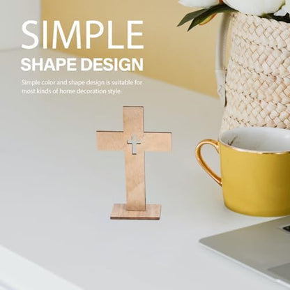 PRETYZOOM 20pcs Wooden Standing Cross Figurines, 4'' Tabletop Unpainted Cross Ornaments for Craft, First Communion Centerpiece, Religious Decor for Easter, Christmas - size: 11x8cm