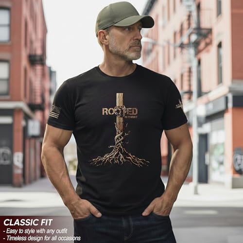 Rooted in Christ Shirt, Jesus Tee, Christian Shirt Men - color: Black, size: Large