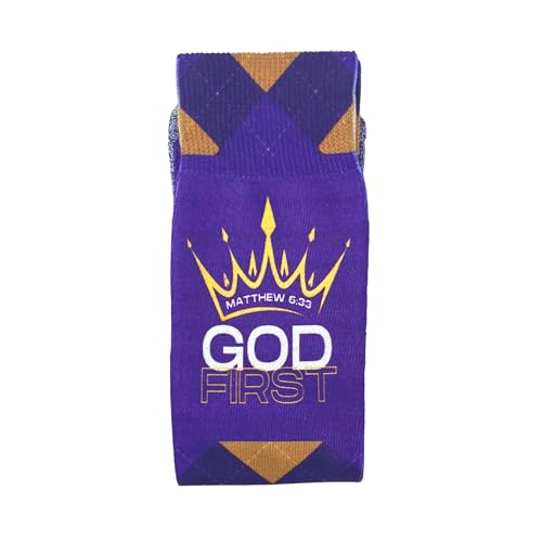 Bible Verse Socks for Men, Christian Scripture Crew Socks, Faith Gift - color: God First (Matthew 6:33)