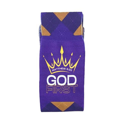 Bible Verse Socks for Men, Christian Scripture Crew Socks, Faith Gift - color: God First (Matthew 6:33)