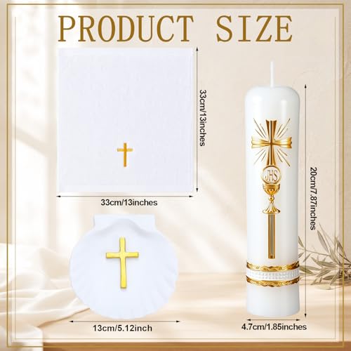 3 Pcs Baptism Candle Set First Communion Candle, Cross, Gold
