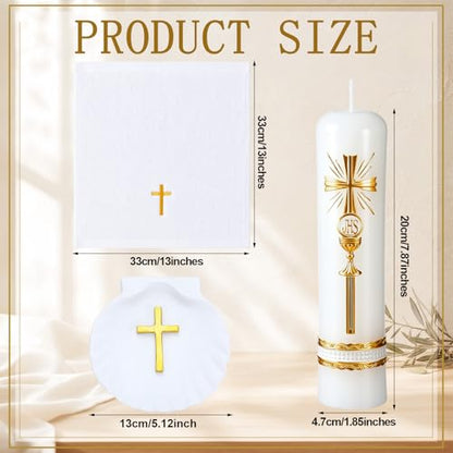 3 Pcs Baptism Candle Set First Communion Candle, Cross, Gold
