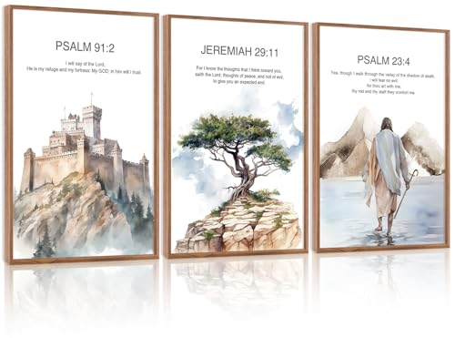 CHDITB Christian Bible Verse Framed Canvas Wall Art Set, Scripture Prints, Inspirational Spiritual Wall Decor, Religious Refuge Hope Vintage Christian Poster For Living Room, Bedroom, Church 16"x24"X3 - color: Jesus Bible, size: 16"L x 24"W