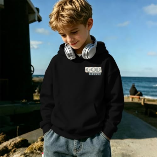 Fkatuzi Christian Graphic Hoodies For Boys Jesus God Is Good Hoodie Kids Faith Verse Bible God Religious Beach Pullover Tops - color: Black, size: 11-12 Years
