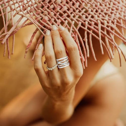 Multi Rows Cross Lines Knot Band Ring,S925 Sterling Silver Wide Chunky Bands Ring,Cocktail Party Statement Band Ring for Women
