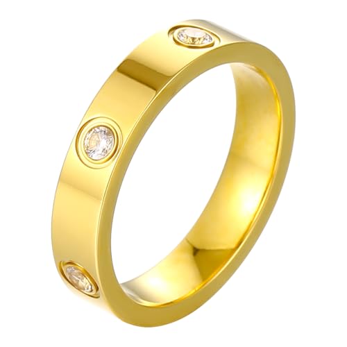 YCSLYW Ladies Stainless Steel Ring Love Friendship Ring Golden high polishing, low allergy Wedding Jewelry Valentine's Day Birthday Gift, 5-10 - color: Love Gold, size: 8