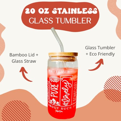 Elly and Grace Christian Tumbler for Women, 20 oz. Bible Verse Tumbler, Christian Cups for Women, Faith Mug, includes lid and straw (Philippians 4:8 20oz)