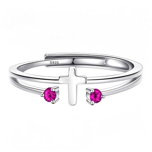 S925 Sterling Silver Cross Rings Birthstone Rings Christian Jewelry for Women Daughter, Easter Gifts, Confirmation and Baptism Gifts - color: 7-Jul