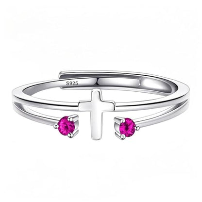 S925 Sterling Silver Cross Rings Birthstone Rings Christian Jewelry for Women Daughter, Easter Gifts, Confirmation and Baptism Gifts - color: 7-Jul