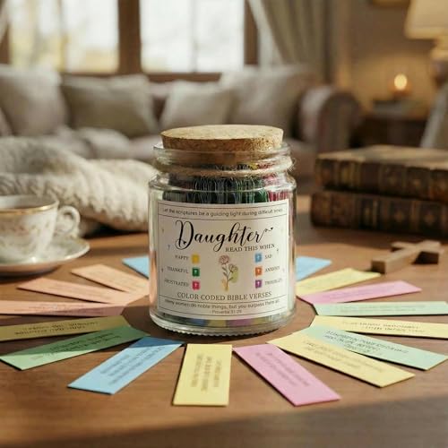 Bible Verse Jar for Daughter, Daughter Birthday Gifts, 92 Color-Coded Notes - color: Bible For Daughter