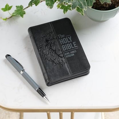 KJV Holy Bible, Mini Pocket Size, Red Letter, Reading Plan, Thematic Verse Finder, Ribbon Bookmark, King James Version, Vegan Leather, Black/Gray Zipper Closure, 6.2" x 4.3" (KJV Pocket Editions)