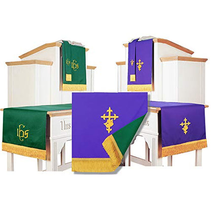 GraduatePro Set of 3 Reversible Parament Set Light Green Purple with Embroidered Cross IHS - color: Parament Set-light Green/Purple