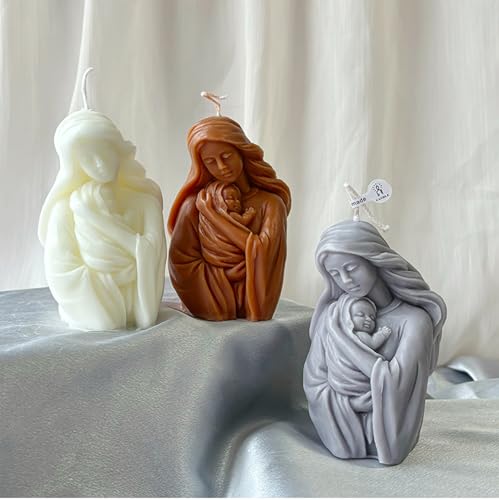 Virgin Mary Holding Baby Shaped Scented Candle,Enchanting Hand-Poured Aesthetic Soy Wax Aroma Decorative Candle for Table Photo Prop,Religious Celebrations,Baptism Essential,Baby Showers & Cozy Spaces