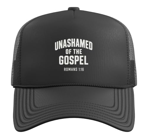 Unashamed of the Gospel, Christian Teen Romans 1:16 Trucker Hat with Adjustable Mesh Back - color: Black