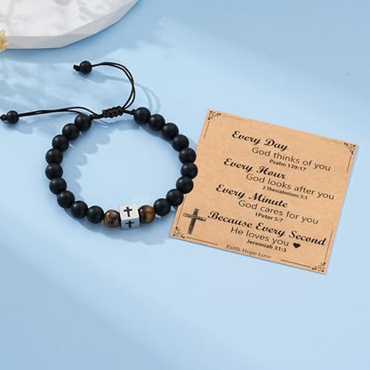 Cross Bracelet Beads Christian Bracelet for Boys Birthday Religion Gifts - style: Every Day