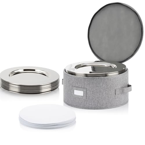 China Storage Container for Charger Plate - Includes 12 Felt Dividers. Hard Shell and Stackable with Padded Interior. Great for Platters, Big Plates and Serving Dishes up to 12.5" W - style: Charger Plate Case