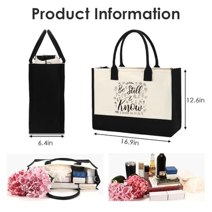 Christian Canvas Tote Bag - Be Still and Know Grocery Handbags - style: Be Still
