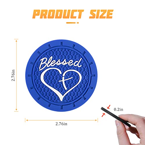 AICEL 4 Pack Car Cup Coasters, 2.75 Inch Soft PVC Car Cup Holder Insert Coaster, Blessed Cross and Heart Christian Anti Slip Shockproof Drink Mat, Universal Vehicle Interior Accessories (Blue) - color: Blue