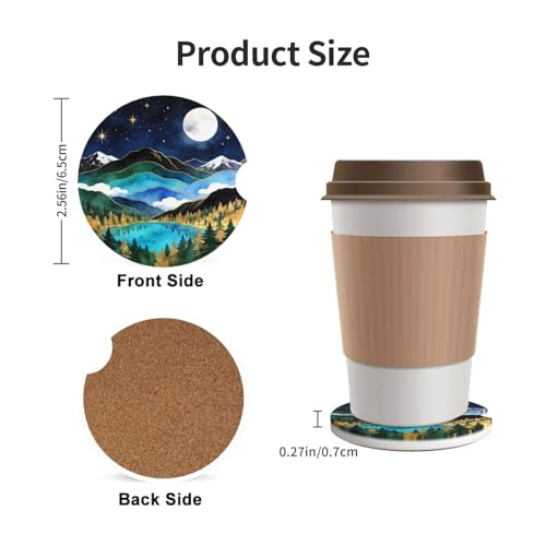 Mountain Lake Moon Car Cup Holder Coasters Absorbent Ceramic Coaster - color: Red