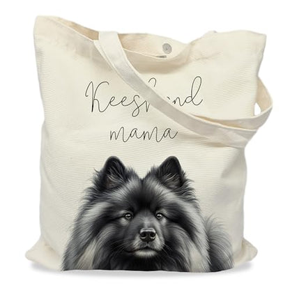 Dog Mom Canvas Tote Bag for Women, Reusable Cotton Shoulder Bag, Dog Lover Gift, Mother’s Day Pet Mom Shopping Tote - color: Keeshond