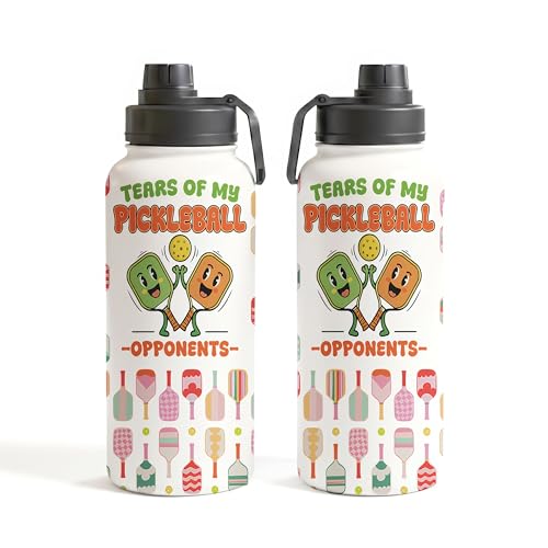 Funny Pickleball Water Bottle 32oz with Lid, Tears of My Pickleball Opponents, Pickleball Gifts for Pickleball Players, Pickleball Lovers, Sports Bottle for Women Men, Stainless Steel - color: Pickleball