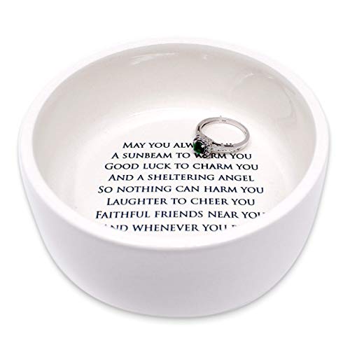 Susabella - Ceramic Round Keepsake Box With Green Irish Blessing & Shamrock