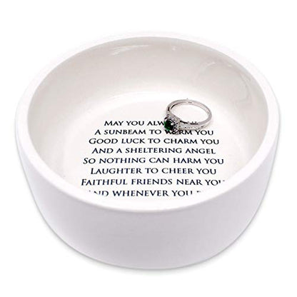 Susabella - Ceramic Round Keepsake Box With Green Irish Blessing & Shamrock