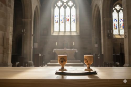 Zuluf Small Olive Wood Communion Cup Set of 2 with Base 2.8 Inch – Handmade Holy Land Christian Chalice Set for Church, Eucharist, Last Supper “Do This in My Remembrance” Gift