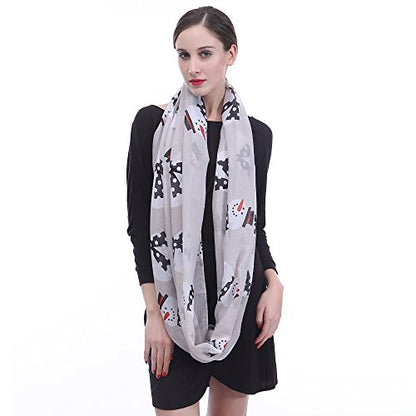 Lina & Lily Holiday Christmas Pattern Print Women's Infinity Scarf Lightweight - color: Silver, Snowman