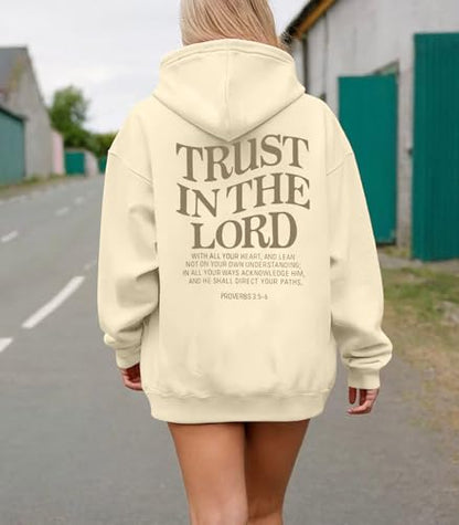 UNIQUEONE Trust in the Lord Christian Hoodies - Faith Religious Graphic Sweatshirts Women Bible Verse God Pullover Tops - color: Apricot, size: Large