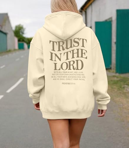 UNIQUEONE Trust in the Lord Christian Hoodies - Faith Religious Graphic Sweatshirts Women Bible Verse God Pullover Tops - color: Apricot, size: X-Large