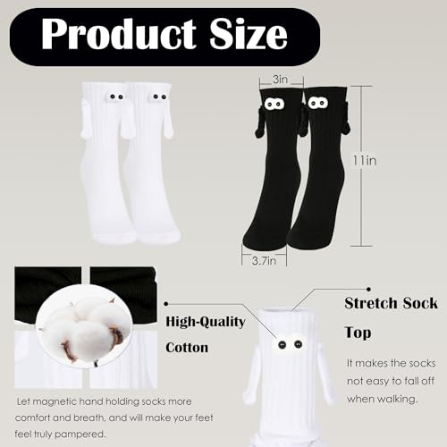 4 Pair Funny Magnetic Holding Hands Socks Crazy Christmas Gift for Her/Him - color: 4 Pair White&black