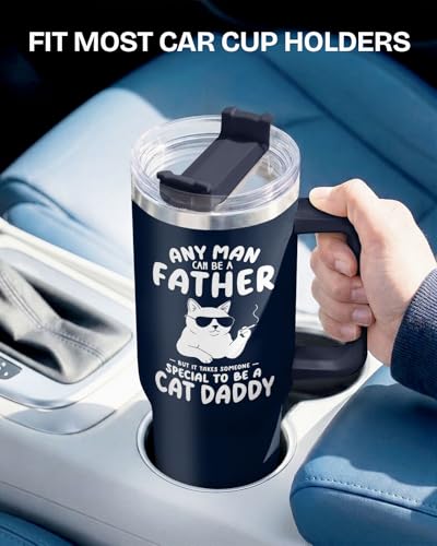 34HD Cat Dad Club Funny 40 oz Tumbler with Handle, Cat Lover Gift - color: Cat Dad Club