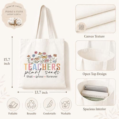 Teacher Appreciation Gifts, Teachers Plant Seeds That Grow Forever, Graphic Reusable Tote Bag for Women Teacher, Delicate Gifts for Women Teachers Friends, Beautiful Canvas Tote Bags - color: Style 11