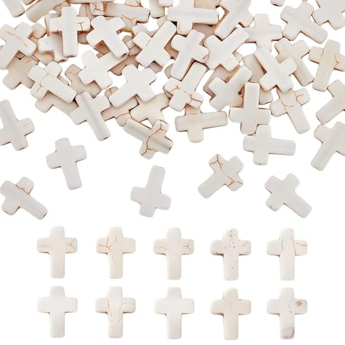 100Pcs White Turquoise Cross Gemstone Loose Spacer Beads for Jewelry Making - color: White Cross 12x16mm