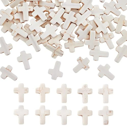 100Pcs White Turquoise Cross Gemstone Loose Spacer Beads for Jewelry Making - color: White Cross 12x16mm