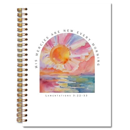 JINYO Boho Sunrise Christian Notebook, His Mercies are New Every Morning Bible Journaling Notebook, Prayer Journal for Woman, Church Notes Journal, Scripture Spiral Notebooks 5.5x8.3 Inch - color: white Boho Sunrise Christian Notebook