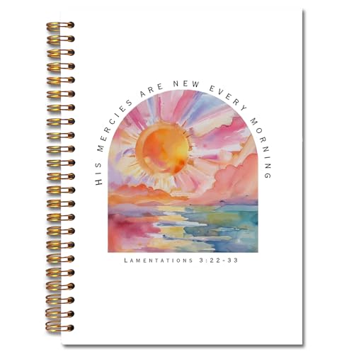 JINYO Boho Sunrise Christian Notebook, His Mercies are New Every Morning Bible Journaling Notebook, Prayer Journal for Woman, Church Notes Journal, Scripture Spiral Notebooks 5.5x8.3 Inch - color: white Boho Sunrise Christian Notebook