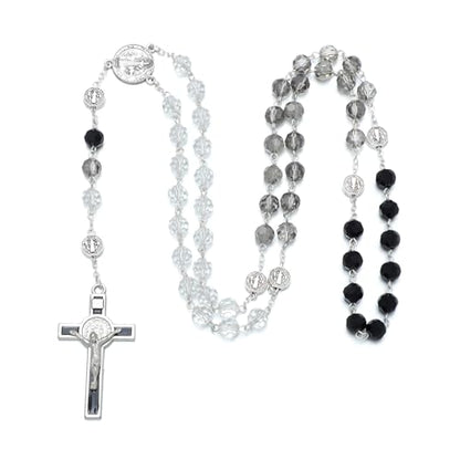 KOMI Crystal Rosary Beads with Jesus Crucifix, Catholic Necklace for Women First Communion Rosarios Wedding Rosary with Velvet Bag - style: 8MM-B